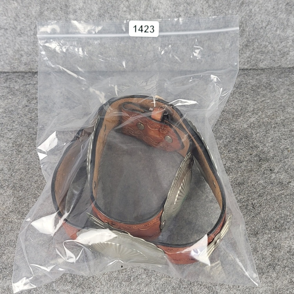 Vintage Western Tooled Leather Concho Belt Brown Silver Tone Southwestern 36 NOS - Picture 10 of 10